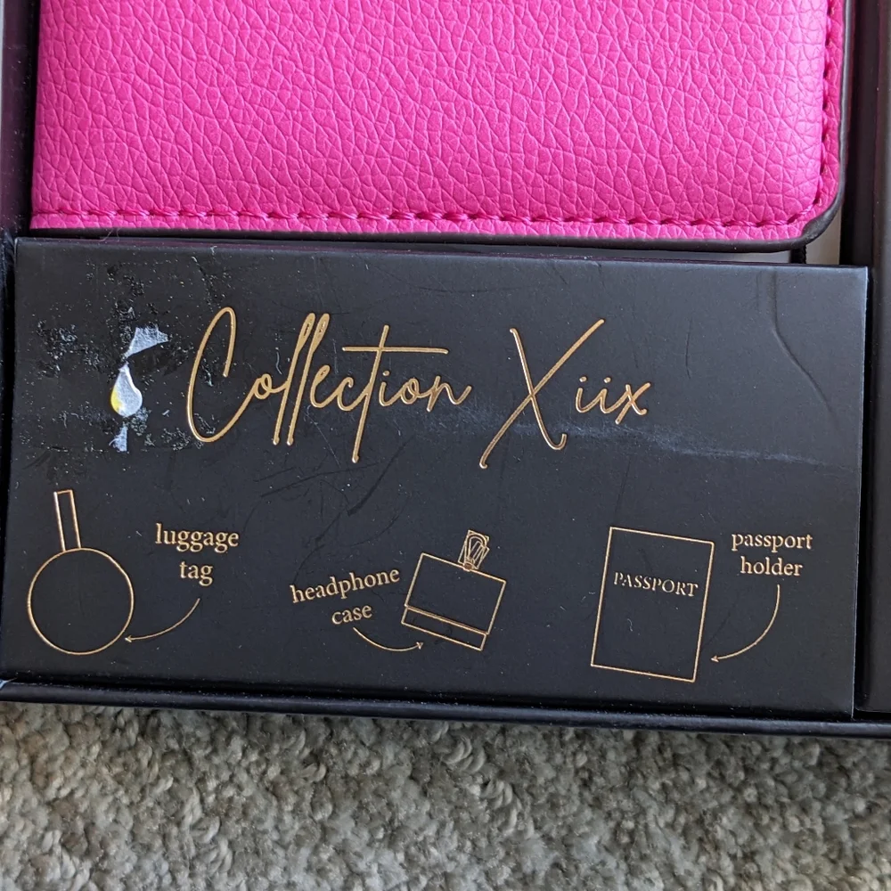 🏈 Collection Xiix NWT 3 PC travel set passport earbuds luggage tag pink ye… - Picture 3 of 16